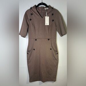 NWT Grace Karin Taupe Short Sleeve Dress with Button Accents. Size Medium.